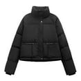 thumbnail image 2 of IWEMEK Women Coats Casual Winter Quilted Jackets for Womens Comfort Plain Black Jacket Highneck Leisure Fashion Clothing, 2 of 7