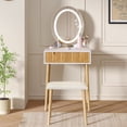 thumbnail image 4 of Small Vanity Desk with Mirror and Lights, Wooden Handles with Cushioned Stool, 4 of 5