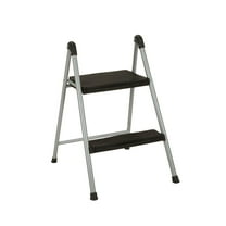COSCO 2-Step Steel, Step Stool Without Handle, Platinum/Black