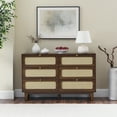 thumbnail image 2 of 6 Drawer Dresser, Wooden Storage Cabinet With 6 Rattan Drawers, Adjustable Leg Height Sideboard Nightstand For Home Bedroom Wardrobe Living Room Entryway, 2 of 9