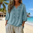 thumbnail image 6 of Embroidered Boho Tops for Women Elbow Sleeve Bohemian Tops Boho Shirts Retro Embroidered 3/4 Sleeve Boho Tops Cotton Linen Tops Lightweight Pullover Shirt Peasant Tops Summer Tshirts Work Tees, 6 of 6