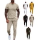 thumbnail image 4 of Traje de ocio para hombre, cuello vuelto, cintura con cremallera, Color puro, manga corta, pantalones largos, chándal, color caqui, 3XL, 4 of 6