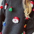 thumbnail image 4 of Gibobby Suéter de Punto Navideño Suéter de punto de manga larga con cuello redondo decorado con Papá Noel lindo para mujer(Negro,CH), 4 of 5