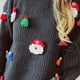 thumbnail image 4 of Suéter de punto Gibobby de manga larga con cuello redondo decorado con Papá Noel para mujer negro S, 4 of 5