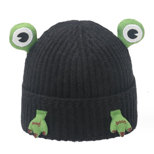 Gorro de lana con protección para las orejas con forma de rana de dibujos animados, divertido gorro de lana holgado y cálido para esquiar en invierno