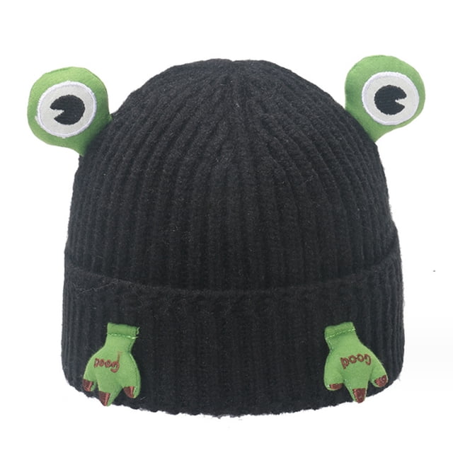 Gorro de lana con protección para las orejas con forma de rana de dibujos animados, divertido gorro de lana holgado y cálido para esquiar en invierno