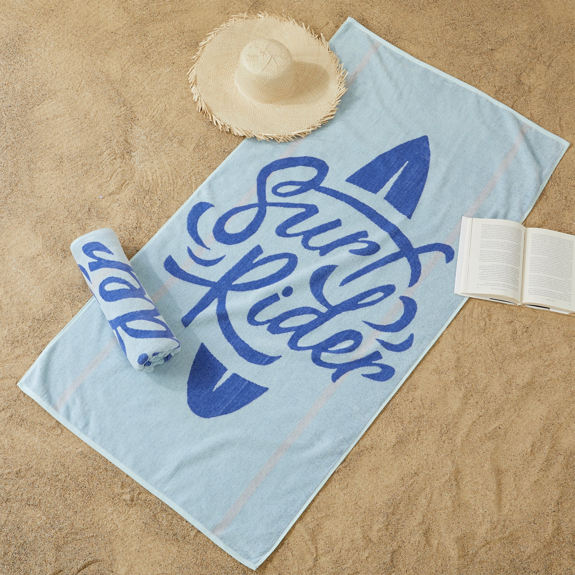 100% Cotton Jacquard 2 Pack 30" x 60" Printed Beach & Pool Towels, Surf