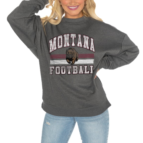 Women's Gameday Couture Montana Grizzlies Charcoal Oversized Drop Shoulder Fleece Drop Pullover Sweatshirt