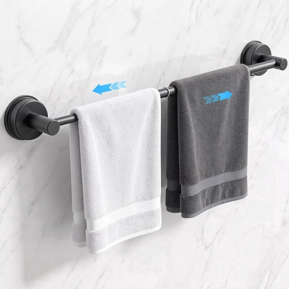 Luxspire Suction Cup Towel Bar No-Drill,14-24 inch Adjustable Towel Rack for Bathroom, Stainless Steel Shower Towel Holder for Bathroom Wall, Heavy Duty Wall Mounted Shower Door Towel Bar, Black