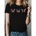 thumbnail image 4 of Women's T-Shirt Retro Butterfly American Flag Stripes Stars Roses Short Sleeve Casual Tee Classic Crew Neck T Shirt for Women Black, L, 4 of 7