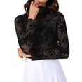thumbnail image 1 of Blusas transparentes de malla floral para mujer, con cuello alto y mangas largas, camisa sexy, color negro, 1 of 6