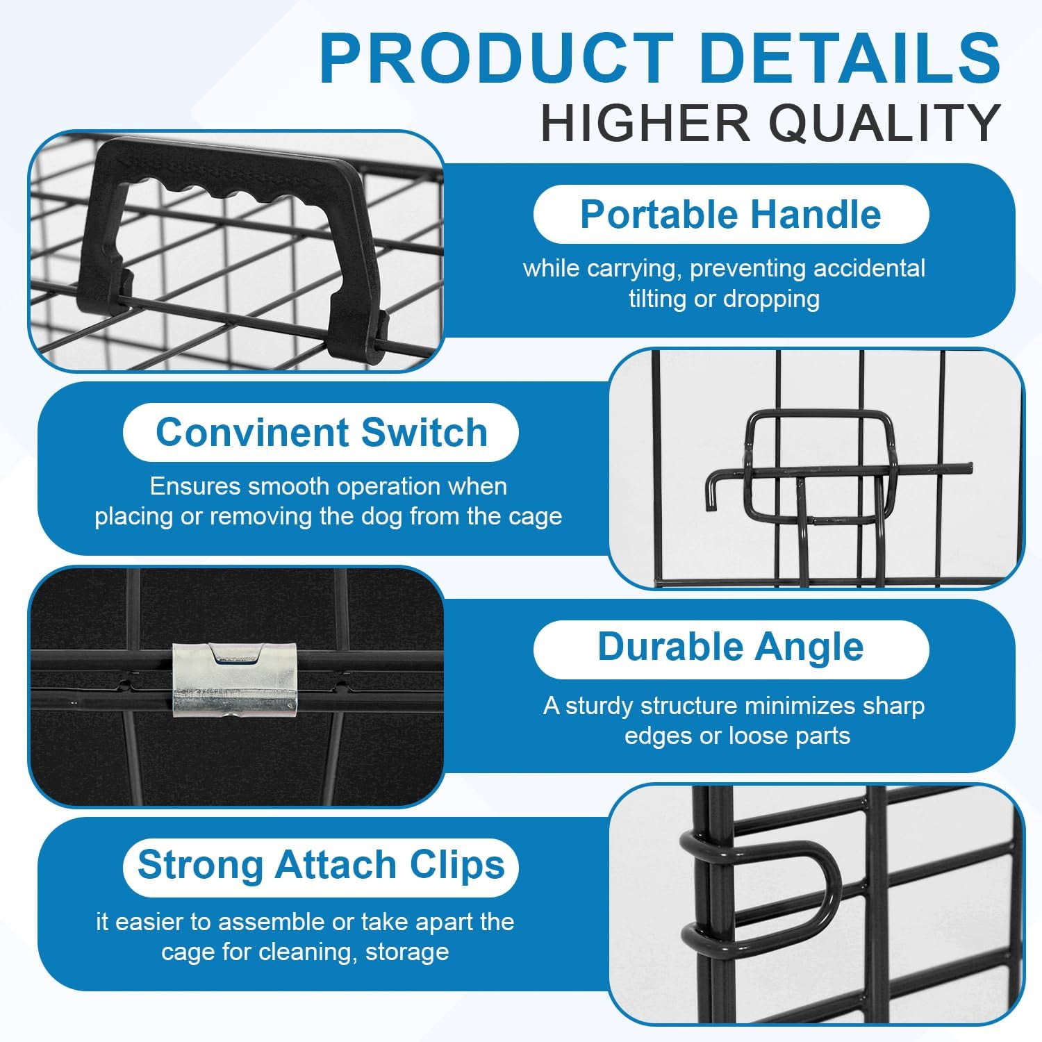 42 Inch Large Dog Crate Dog Kennel Pet Cage Metal Wire Crates Pet Cages Double-Door Folding Kennels with Handle Leak-Proof Pan Tray,Black