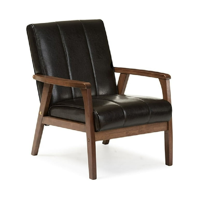 Baxton Studio Nikko Mid-century Modern Scandinavian Style Black Faux Leather Wooden Lounge Chair