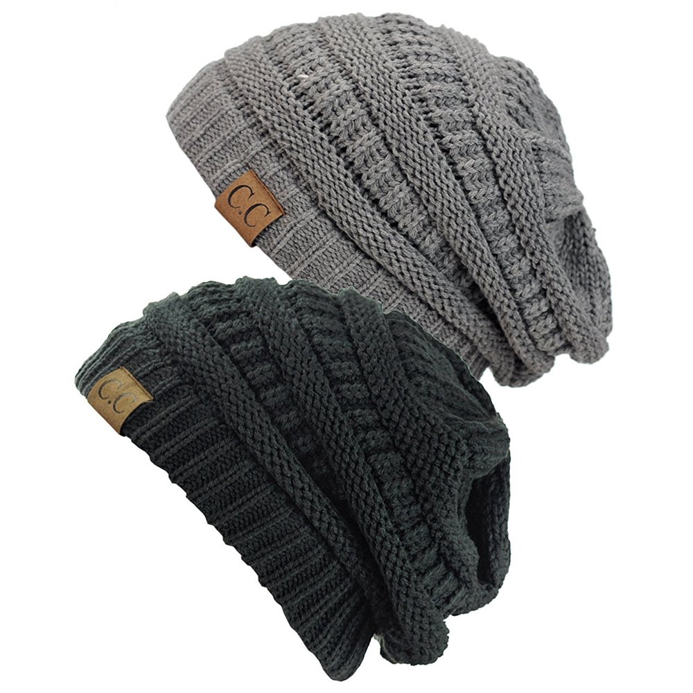 C.C Women's Knit Beanie Cap Hat (2 PACK), Light M Grey/Dark M Grey