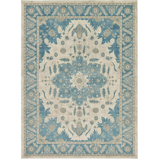 Unique Loom Salzburg Oriental Inspired Border Rug 8' x 11' Rectangle Beige/Blue