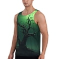 thumbnail image 2 of Balery Green Night Sky Moon Branches Pattern Men's Workout Tank Top Gym Muscle Tee Fitness Bodybuilding Sleeveless T Shirt Quick Dry Fit Muscle Tank Top Slim-Fit Tank-3X-Large, 2 of 7