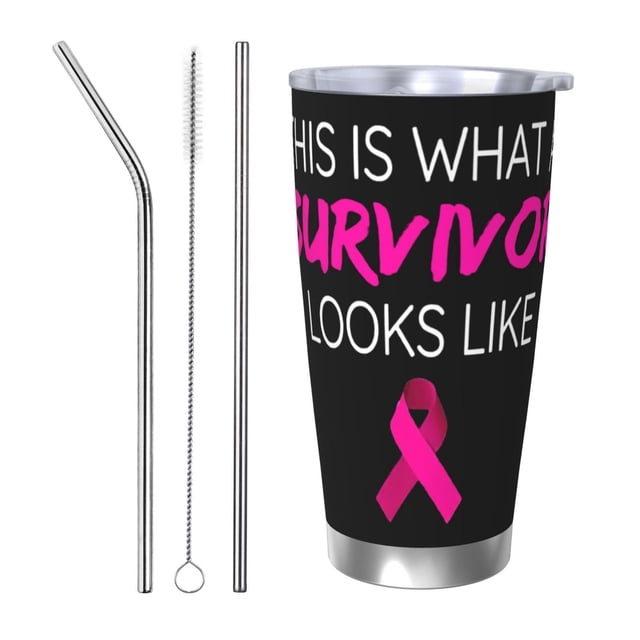 Vaso de acero inoxidable de 20 oz para el mes de concientización sobre el cáncer de mama, taza térmica portátil con tapa