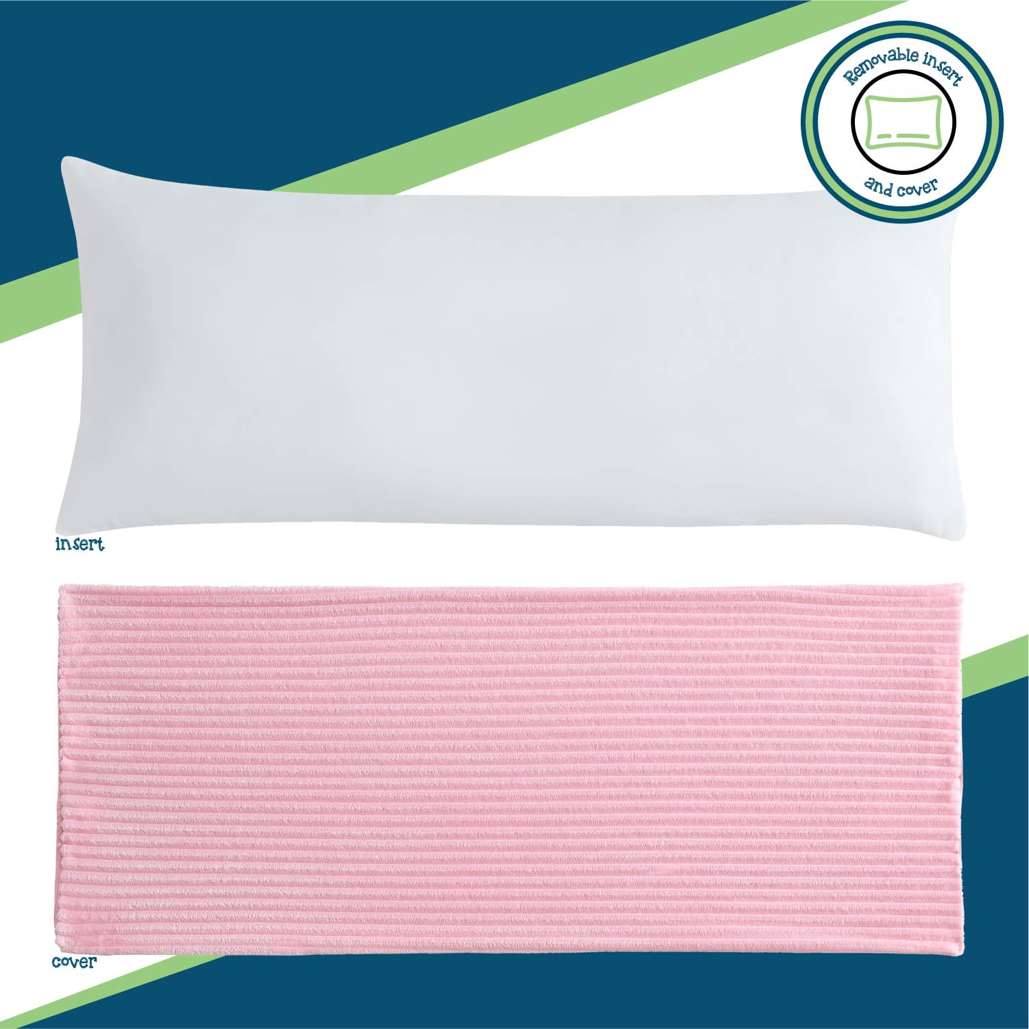 Your Zone Ribbed Body Pillow with Removable Cover, Pink, 48 in x 20 in