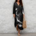 thumbnail image 4 of DISNIMO Women's Maxi Dress Dragon Print Linen-Like V Neck Dresses Casual 3/4 Sleeve Midi Dress Loose Fit Shift Dresses for Women, 2XL, 4 of 6