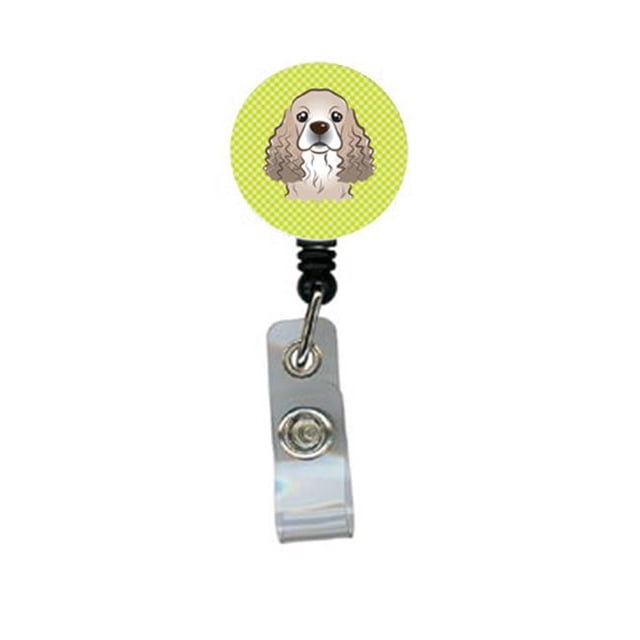 Checkerboard Lime Green Cocker Spaniel Retractable Badge Reel