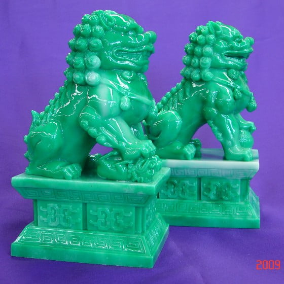 7 Pouces Vert Feng Shui Chien Fu Civil Chinois, Porte de Chiens Gardien Temple Lion