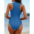thumbnail image 4 of Zipper One Piece Swimsuit for Womens Racerback Modest Swimming Suit High Neck Monkini Swimwear, 4 of 7