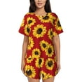thumbnail image 1 of Balery Sunflowers On Red Conjunto de Pijama para Mujer con Estampado, Dos Piezas de Manga Corta y Shorts, Ropa de Dormir Suave con Cuello Redondo y Bolsillos-3X-Large, 1 of 6
