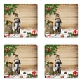 thumbnail image 1 of Christmas Coaster Set of 4, Funny Snowman in the Garden with Present Bag Garland Lantern Kids Nursery Theme, Square Hardboard Gloss Coasters, Standard Size, Multicolor, by Ambesonne, 1 of 2