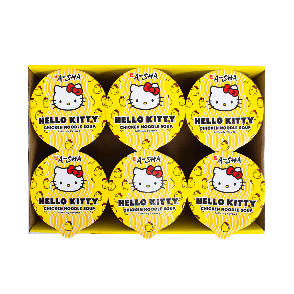 Hello Kitty Vegan Ramen Noodle Cup, 6 Pack, Chicken Flavor, Premium Microwaveable Ramen Soup Mix, Asian Snacks