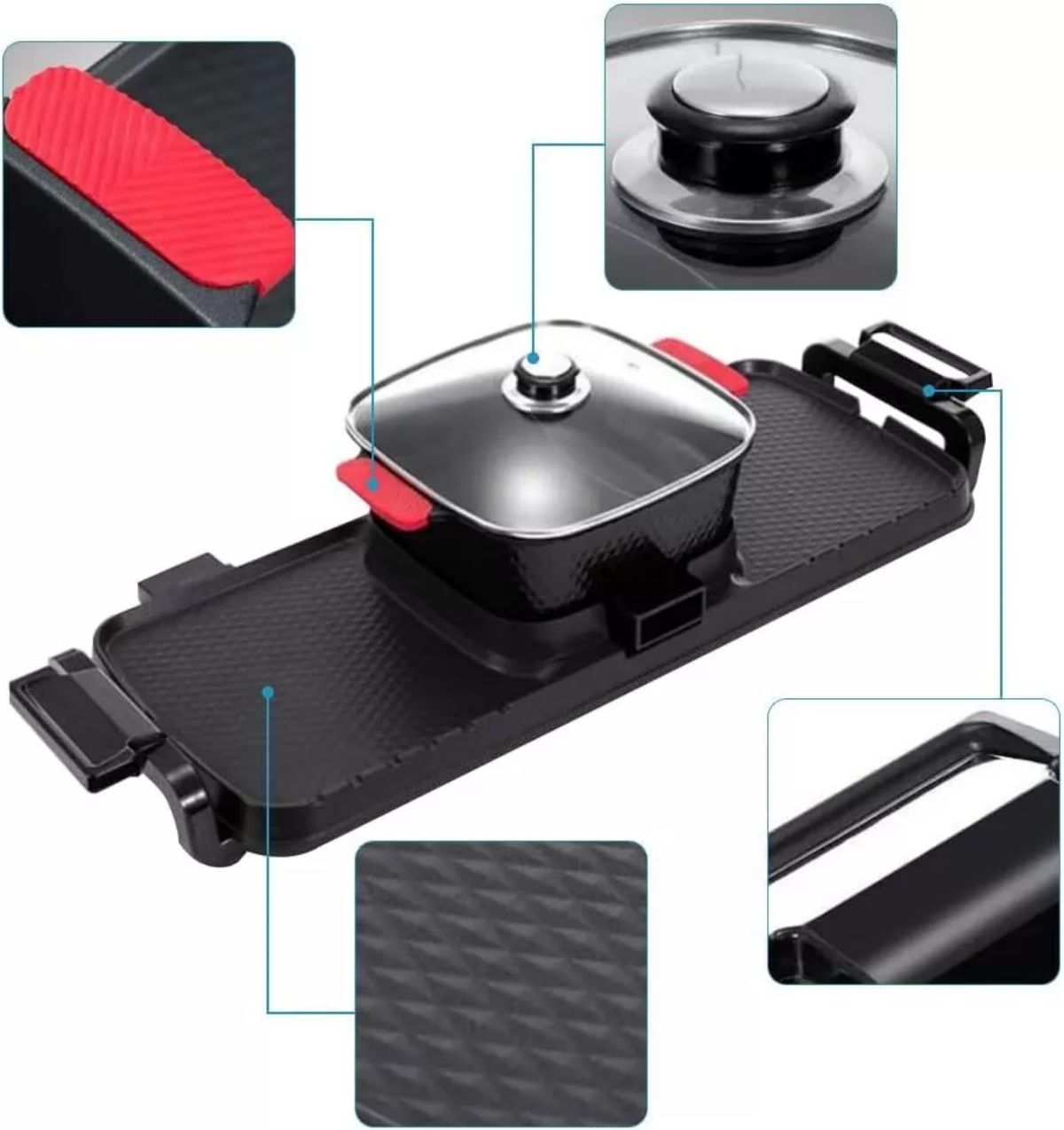 WSYW 2 in 1 Electric Grill Hot Pot Non-Stick Grill Pan Indoor Non-Stick Pan 1700W for 1-8 People