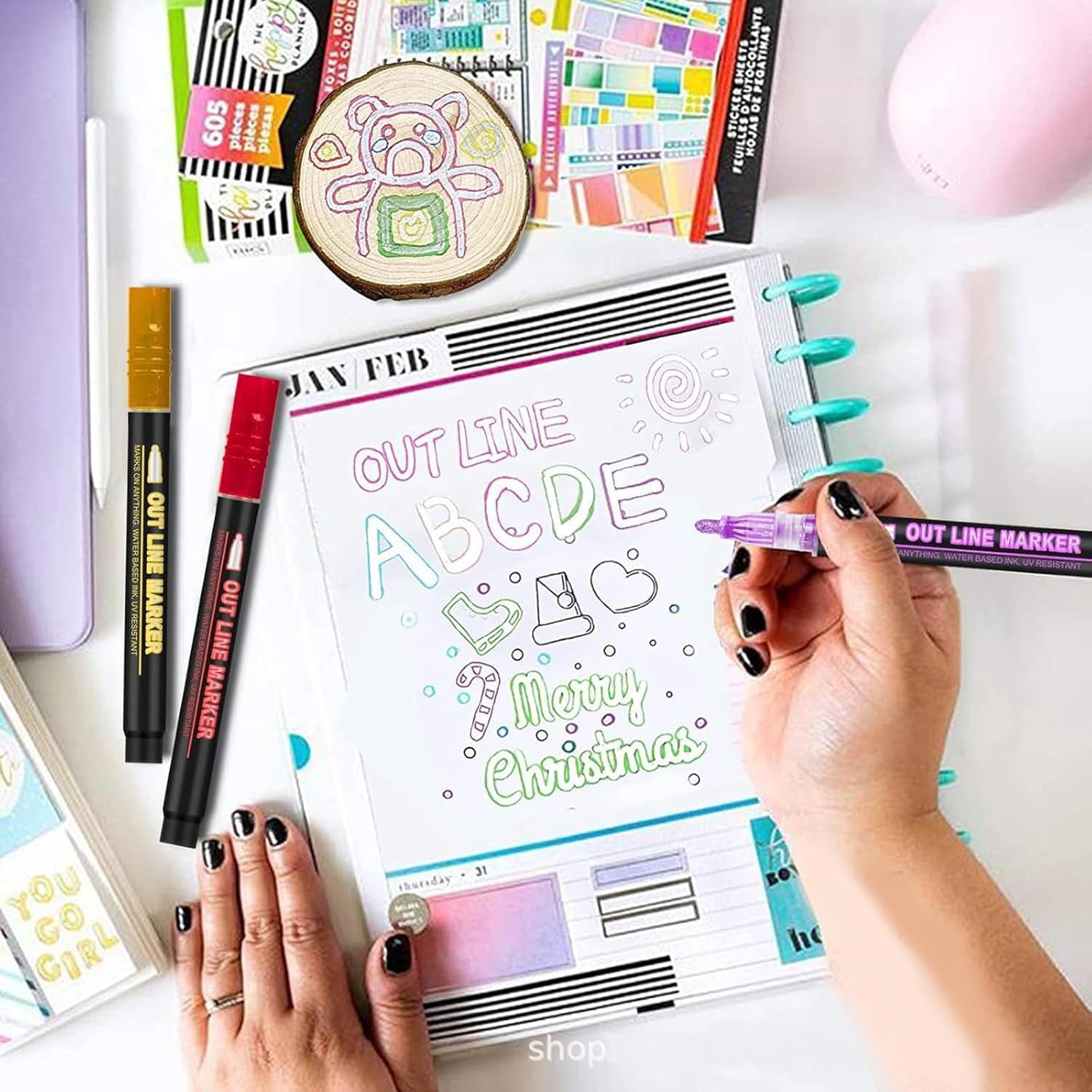 Coloring Lightstick Graffiti Highlighter Pens, Outline Markers Self-Outline Metallic Markers, Shimmer Markers Outline Double Line, for Drawing, Greeting Cards