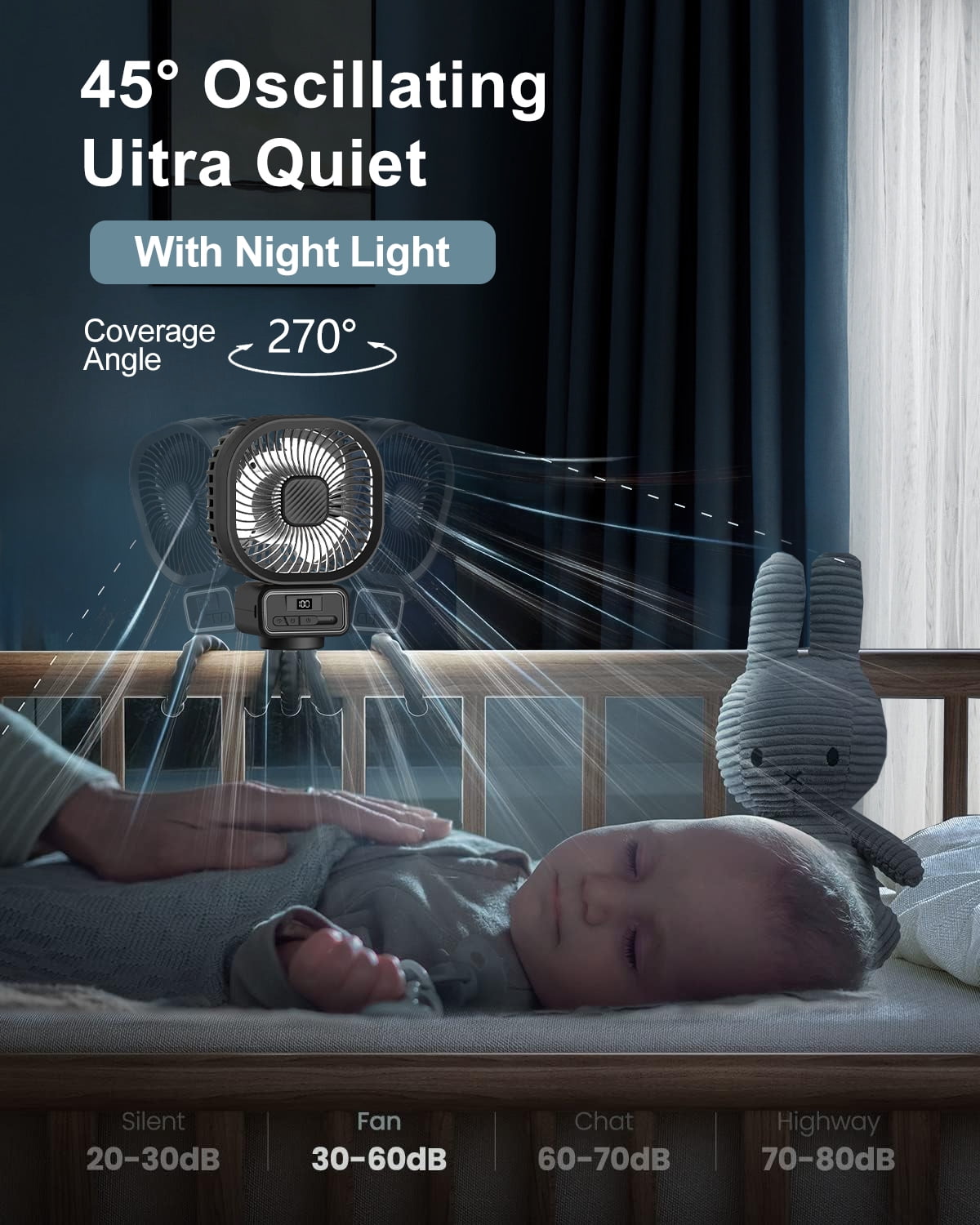 Inadays Inadays Fortable Fan Stroller Fan Desk Oscillating Fan Battery Operated Rechargable 5000 mAh Table Mini Small Fan Adjustable 3 Speeds with Light