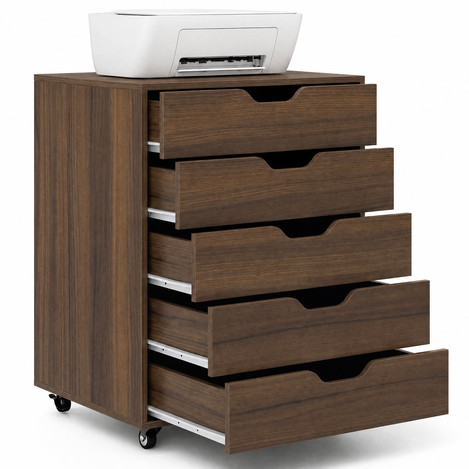 Furnibear 5 Drawer Mobile File Cabinet with Wheels for Living Room for Home Office Filing Document Letter Legal Storage, Walnut