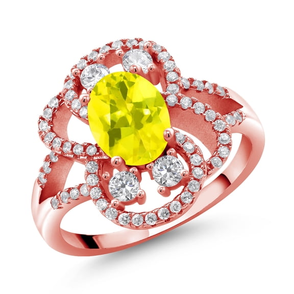 Gem Stone King 18K Rose Gold Plated Silver Statement Ring Set with Oval Canary Mystic Topaz (2.82 cttw) (Size 6)