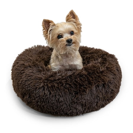 Best Friends by Sheri The Original Calming Donut Cat and Dog Bed in Shag Fur Shag Dark Brown, Extra Small 18"