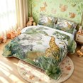 thumbnail image 3 of Manfei Tropical Forest Animal Quilt King, Jungle Tree Botanical King Coverlet Set, White Sage, Colorful Stars Reversible, 3 Pieces, 1 Bedspread and 2 Pillowcases, 3 of 7