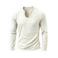 thumbnail image 2 of UDAUDU Mens Linen Shirts Long Sleeve Summer Fall Vintage V Neck T Shirts Men Frayed Raw Edges Beach Vacation Tassel Tops Beige XL, 2 of 5