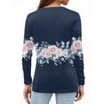 thumbnail image 4 of WTOBBY Women's Floral Print Loose Long Sleeve T-shirt with Hem Slit Round Neck Casual Top Fashion Wear Comfort Fit Lightweight Material Versatile Daily Outfit US Market Style,Dark Blue S, 4 of 5