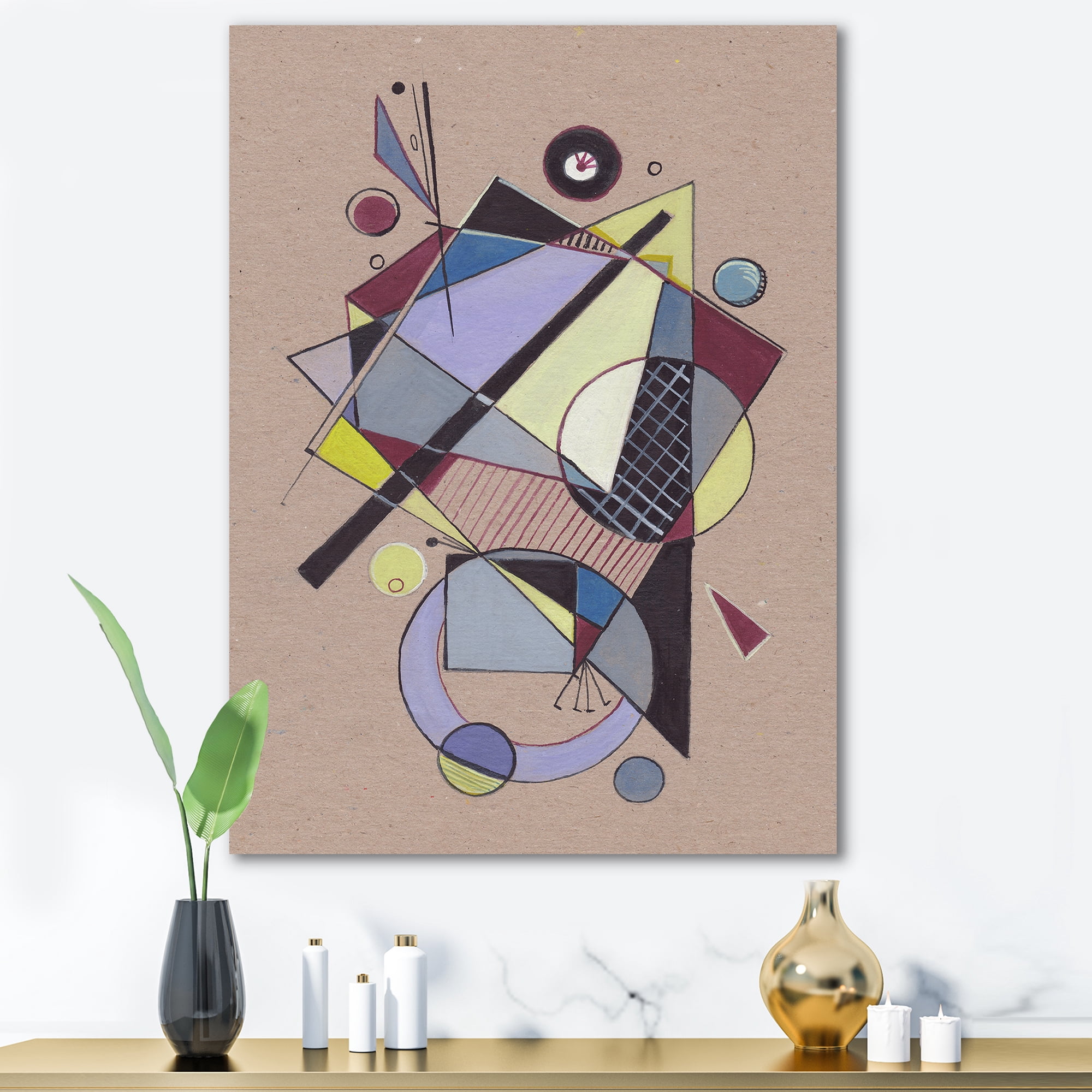 Designart ' Abstract Compositions Of Colored Geometric IV ' Modern Canvas Wall Art Print