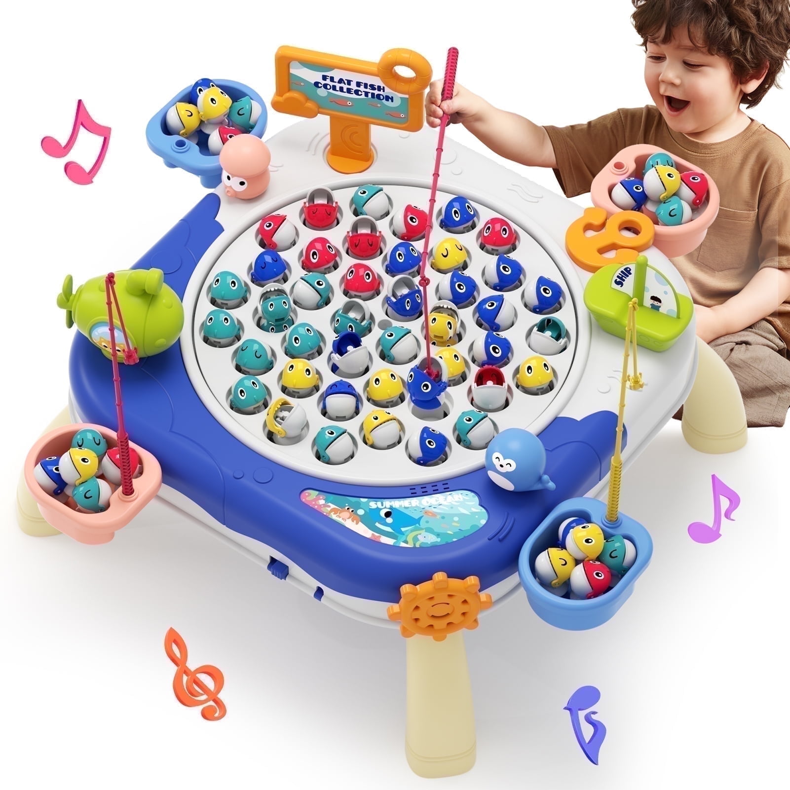 Jiakora Magnetic Fishing Game, 42 Fish, 10 Rods, Toddler Toy Ages