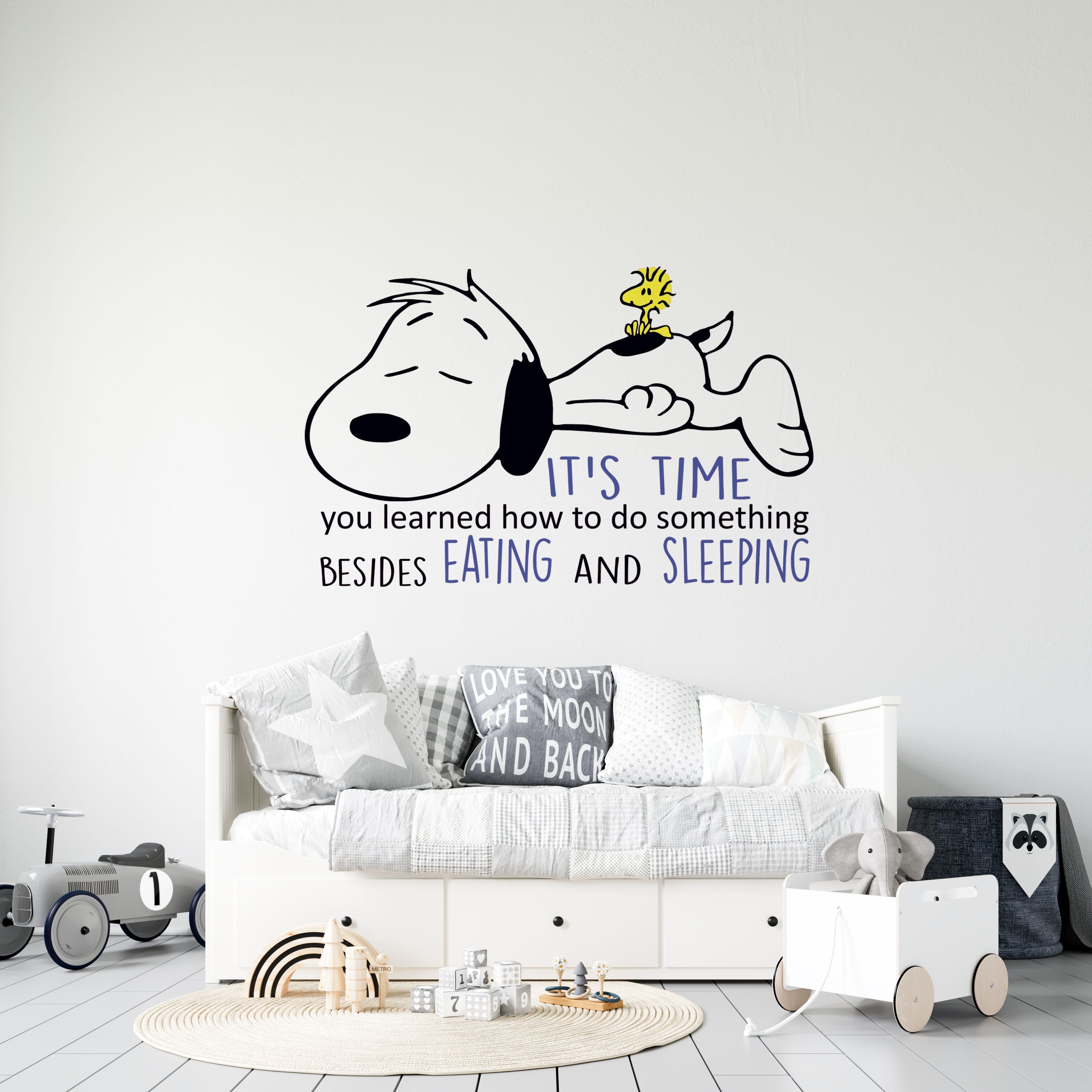 Vinyl Home Sleeping Iconic Cartoon Dog Character Super Beagle Snoopy Woodstock Design 22 X 36 Adhesive Wall Decal Quotes It S Time You Learned How To Do Something Besides Eating And