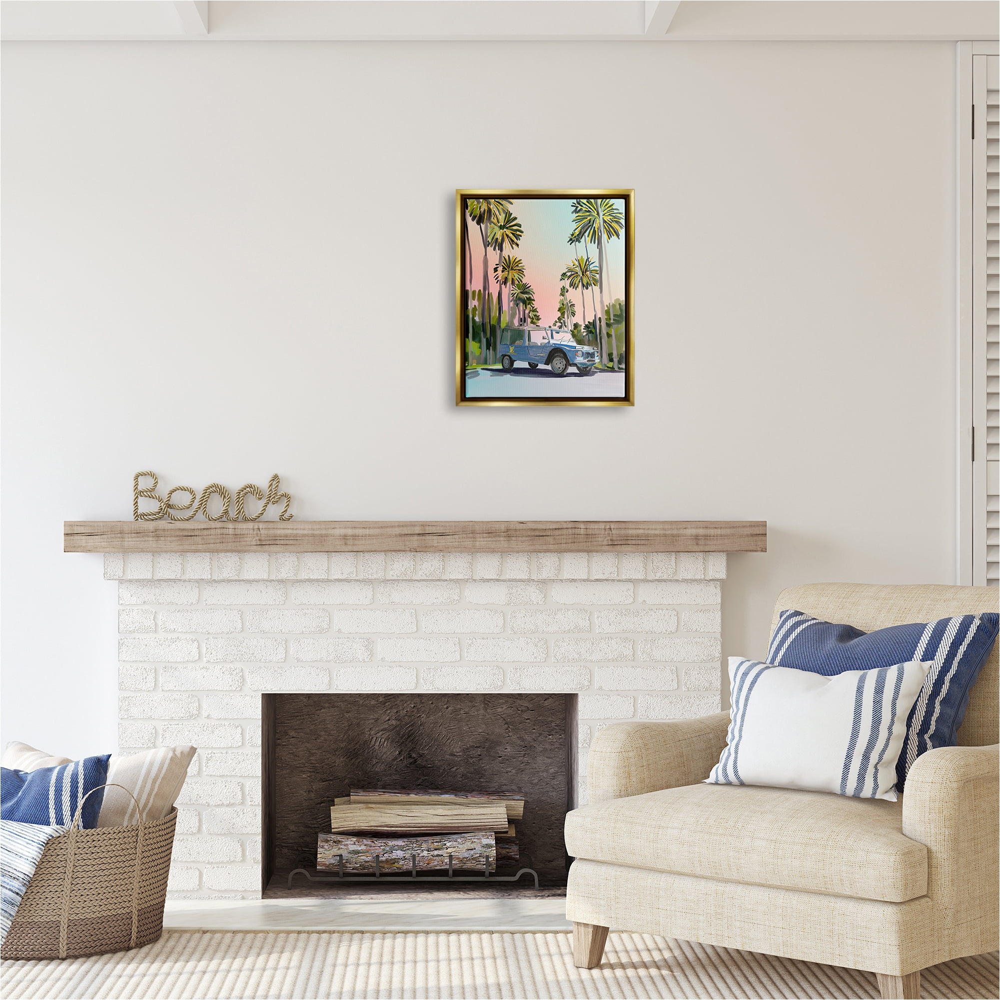 Stupell Industries Glam Summer Truck Transportation Painting Gold Floater Framed Canvas Art Print Wall Art, 17 x 21