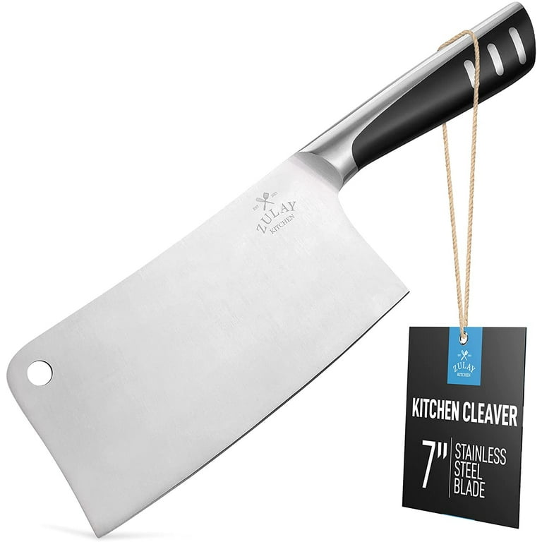 Zulay Kitchen Meat Cleaver Butcher Knife - 7 inch Stainless Steel for Meat  Cutting 