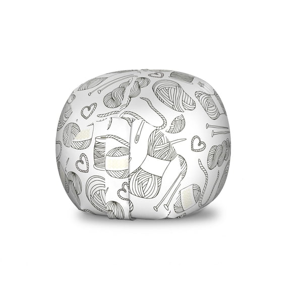 Crafts Storage Toy Bag Chair, Knitting Yarn Balls Crochet Sewing Needlework Tailoring Creative Handmade Style, Stuffed Animal Organizer Washable Bag, Small Size, Grey and White, by Ambesonne