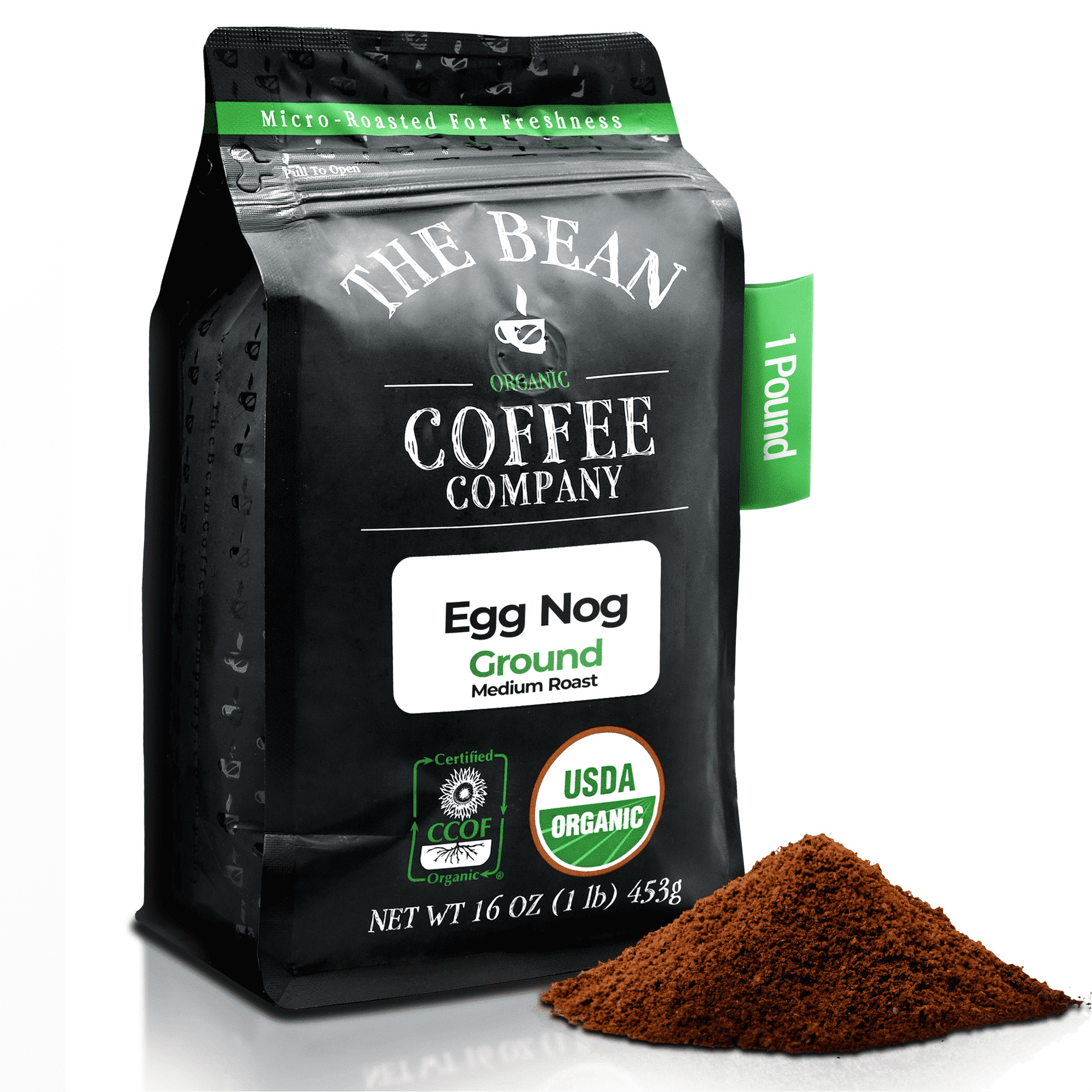 The Bean Organic Coffee Company Egg Nog, Medium Roast, Ground, 16-Ounce Bag