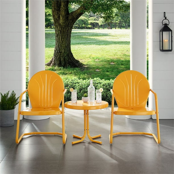 Crosley Furniture Griffith 3 Piece Metal Outdoor Conversation Seating Set Two Chairs In Tangerine Finish With Side Table Com Crosley Furniture Griffith 3 Piece, Crosley Retro Outdoor Furniture