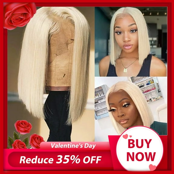 DOPI Plucked Bleached Knots Free Part 14 Inch Short Blonde Bob Wigs for Black Women, Blonde Bob Wig Human Hair(2Pack)