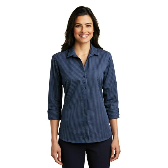 Port Authority Adult Female Women Check 3/4-Sleeve Shirt Herit Blue/Roy Large