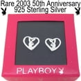 thumbnail image 2 of Sterling Silver Playboy Earrings Bunny Open Heart Stud Playmate Gift RARE HTF, 2 of 8