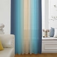 thumbnail image 6 of Blue Teal Ombre Sheer Curtains 63 Inches Long, Modern Yellow Gradient Farmhouse Art Light Filering Curtains, Breathable Simi Curtain Privacy Drapes for Living Room Bedroom Window Treatment, 6 of 9